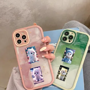 Cute pomeranian puppy cartoon phone case detail view, aesthetic protective cover.