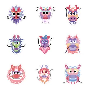 Cute cartoon dragon stickers for Chinese New Year, ideal for luggage and phone case decor.