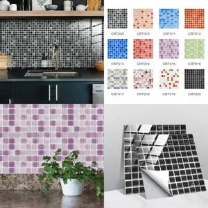 Adesivi per piastrelle a mosaico in cristallo impermeabile, decorazione murale cucina, 12 colori.