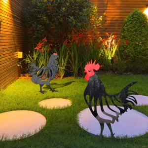 Akryl Hahn und Henne Gartenstecker Silhouette Yard Art für Rasen Hof Outdoor Dekoration
