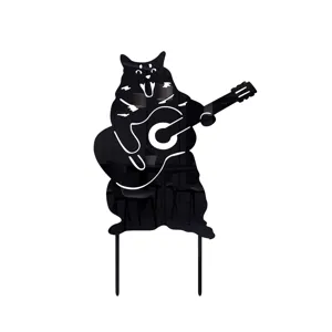 Paletto da giardino in acrilico gatto che suona la chitarra decorazione prato silhouette