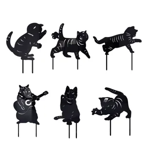 Set di 6 picchetti da giardino in acrilico con gatto nero sagoma per decorazione cortile