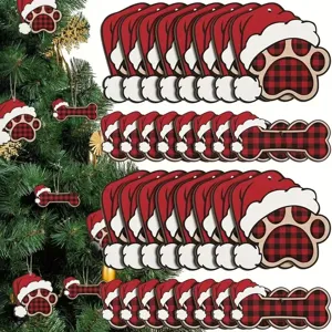 Ornamenti per Albero di Natale in Legno Zampa di Cane e Osso Decorazioni Sospese Stampa Quadri Buffalo Decorazione per Festa