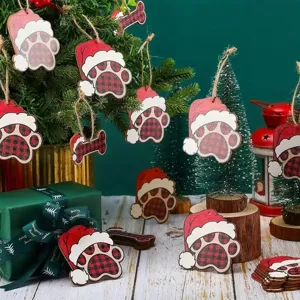 20 Pezzi Decorazioni Natalizie in Legno Zampa Cane Scozzese Albero Appendere