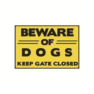 Warning sign sticker beware of dogs keep gate closed yellow black durable waterproof 19x14cm