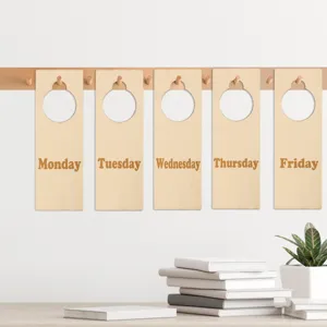 Wooden door hanger detail showcasing Monday to Friday DIY blank wooden signs for home decor.