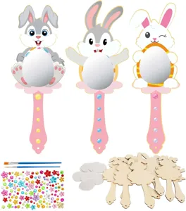 Kinder DIY Holzspiegel Bastelset mit niedlichem Kaninchen Design, Pinsel und Strass.