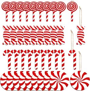 36pcs Christmas wooden candy hanging ornaments peppermint candy cane decorations for tree