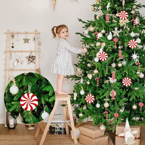Wooden Christmas tree hanging ornaments candy cane decorations for holiday party home decor.