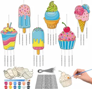 Kit di pittura per campanello eolico in legno fai-da-te per bambini, gelato e dessert.