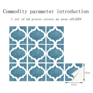 Detail view of blue 3D mosaic tile sticker, self adhesive waterproof wall decor, 15x15cm piece.