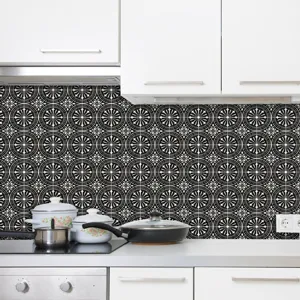 Black and white mosaic tile stickers waterproof self-adhesive wall paper for kitchen decor