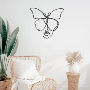 Moderne minimalistische vlinder vrouw gezicht line art muursticker voor woonkamer decoratie.