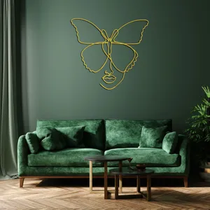 3D Vlinder Vrouw Gezicht Muursticker Goud Acryl Spiegel Kunst Decoratie voor Woonkamer Thuis