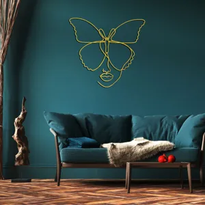 Abstrakte gouden lijn vlinder vrouw muursticker, chique acryl decor voor woonkamer details.