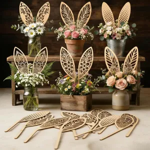 Détail de pic floral en bois lapin, accessoire de plante en pot de jardin ajouré pour bouquets.