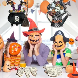 Halloween wooden DIY painting pieces and hanging signs unfinished holiday home decorations