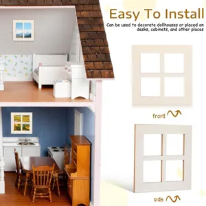 Wooden dollhouse window miniature model detail view, perfect DIY dollhouse furniture accessory.