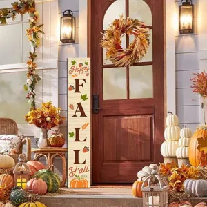 Panneau de porche d'automne vertical en bois avec texte pour décoration de maison.