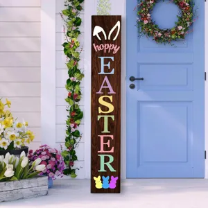 Panneau de porte de Pâques en bois vertical décor fermette rustique printemps jardin extérieur