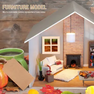 Wooden miniature furniture dollhouse kit details, DIY handmade doll house scene accessories.