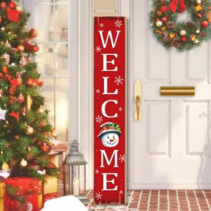 Panneau de porche de Noël en bois vertical bienvenue décoration de porte d'entrée.