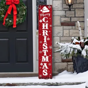 Panneau de porche vertical de Noël en bois décoration de porte d'entrée rustique vacances