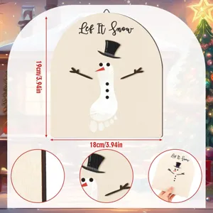 Wooden Christmas Baby Footprint Snowman DIY Wall Hanging Holiday Party Photo Prop Decor