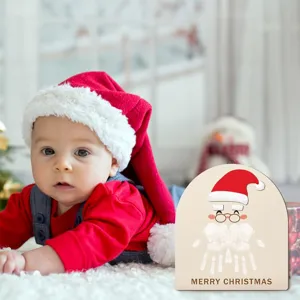 Christmas baby footprint DIY wooden hanging sign photo prop keepsake holiday decor item