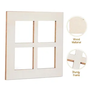 Mini wooden 4-grid window dollhouse furniture accessory DIY handmade toy home decor