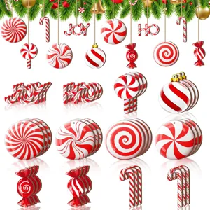 Wooden Christmas Tree Hanging Ornaments Peppermint Lollipop Candy Decorations Xmas Party Home Decor Hanging Pendants