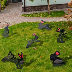 Black acrylic rabbit garden stakes yard art outdoor lawn grass decoration silhouette