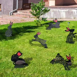 Acrylic rabbit garden stakes, outdoor lawn yard art decoration with hollow silhouette design.