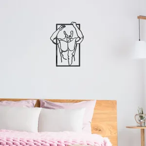 3D acrylic mirror wall sticker, abstract male fitness body art for modern bedroom decor.