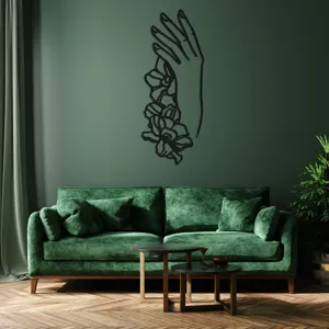 sticker mural art en acrylique 3d avec design de lignes de main et de fleurs pour salon moderne