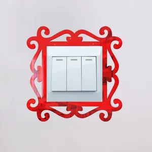 Red acrylic switch wall sticker surround, European style decorative border for light switches.
