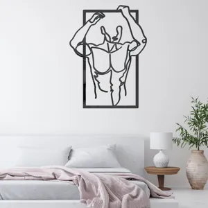 Acrylic mirror wall sticker featuring a minimalist muscular male art design for bedroom decor.