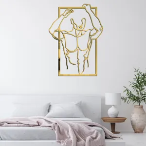 3D Acrylic Mirror Wall Sticker Golden Muscular Man Fitness Body Art for Home Bedroom Decor