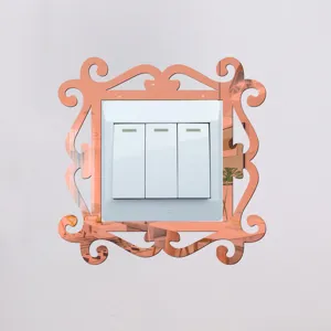 Acrylic mirror wall switch sticker decorative rose gold frame for home living room decor.