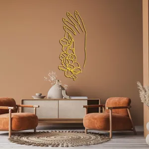 Sticker mural miroir acrylique doré, décoration art abstrait main et fleur pour salon