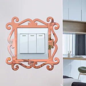 Acrylic mirror switch wall sticker, rose gold decorative frame for home living room decor.
