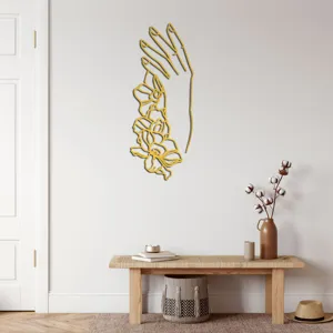 Vue détaillée de l'autocollant mural d'art abstrait doré avec motif floral pour la maison.