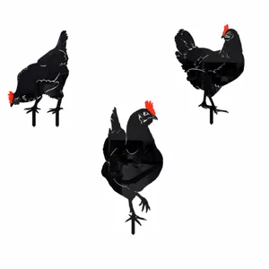 Acrylic chicken yard art stake size chart showing dimensions for models A, B and C clearly.