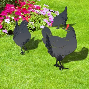 Acrylic chicken garden stakes outdoor yard art lawn decor set details closeup view
