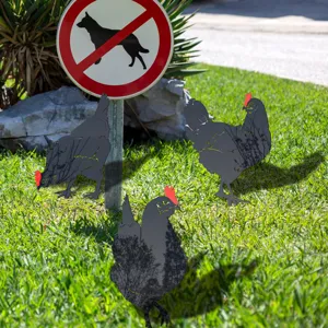 Acrylic chicken yard art stakes for outdoor garden decoration, weather-resistant lawn ornaments.