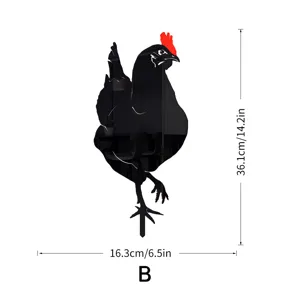 Detailed view of the black acrylic rooster yard art showing clear dimensions and design.