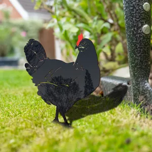 Acrylic chicken garden stake features a unique forest silhouette design for outdoor yard decor.
