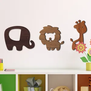Cartoon Elephant Lion Giraffe Wooden Wall Sticker For Kids Bedroom Home Decor Cute Animal Wood Board Wall Art Decor Gift