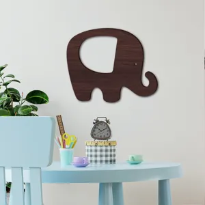 Wooden elephant wall sticker, cute animal wall decor for kids bedroom, modern nursery art.