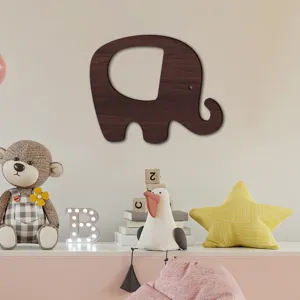 Wooden elephant wall decor for kids bedroom, cute animal nursery wall art, brown wooden hanging.